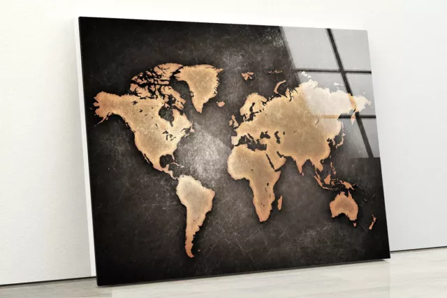 Vintage World Map 3D Tempered Glass Printing Wall Art Australian Made Quality
