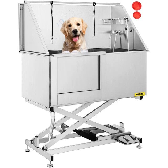 Vasca Toelettatura Cani Acciaio Inox VEVOR - Con Scale E Doccia, Porta Fino A 200kg | Per Cani Grandi E Professionisti - Foto 2