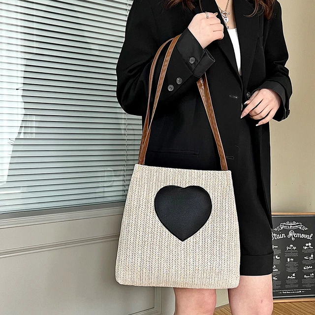 Summer Love Straw Woven Handbags Women Knitted Bucket Shoulder Bag (Beige) Hot 2
