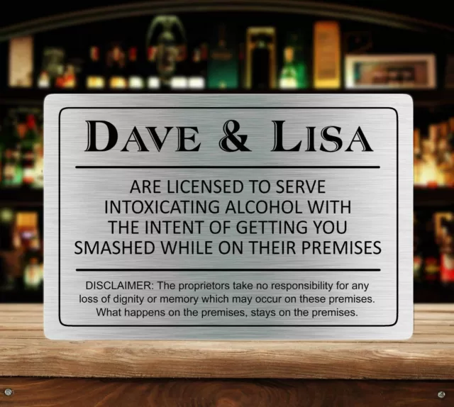 Funny Personalised Bar Sign, Metal Tin sign/plaque Man Cave shed garage home pub