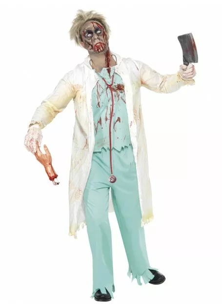 Zombie Doctors Mens Bloody Coat Scientist Halloween Fancy Dress Up Costume