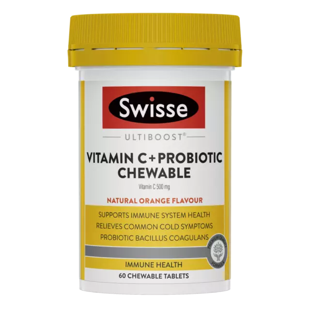 Swisse Ultiboost Vitamin C + Probiotic Chewable 60 Tablets - Natural Orange