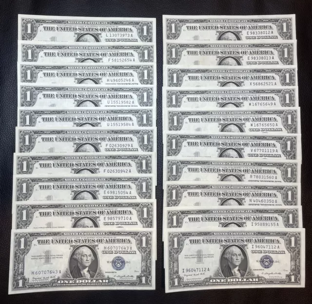 (20) One Dollar Blue Seal Silver Certificate notes, Series 1957 $1