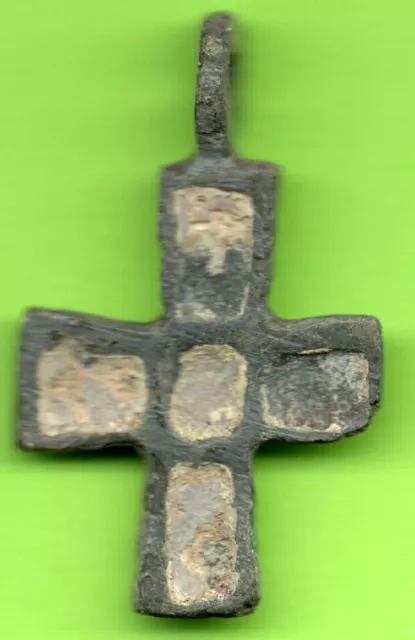 Ancient Viking Enamel Bronze Cross Kiev Russia Ukraine ca 1100 Byzantine Rare 1