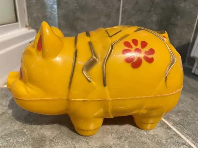 Vintage 1970s BIG Yellow Pig Reliable Plastic Piggy Coin Bank