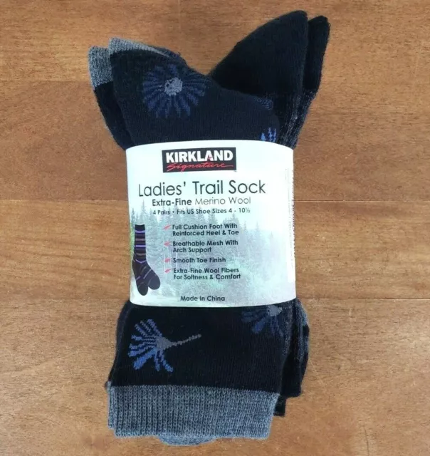 4 Pairs Kirkland Signature Women Ladies Extra Fine Merino Wool Blend Crew  Socks