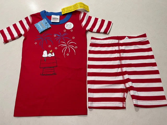 Hanna Andersson 4th of July Short Johns PJ 120 6/7 $42 Snoopy Peanuts New!