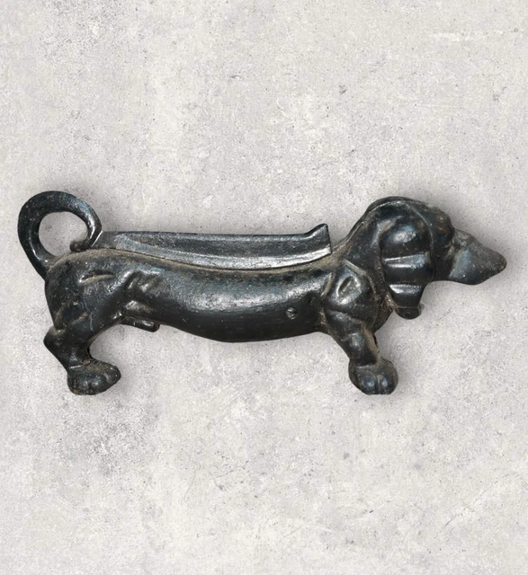 2 Part Black Cast Iron Metal Dachshund Weiner Dog Boot Scraper Door Stop -14x5x6