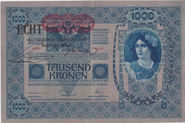 Austria Hungary 1000 Kronen 1902 Echt Oesterreichisch-Ungarische  Stamp Vf