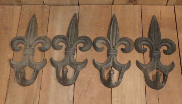 Lot of 4 Cast Iron Vintage Looking Hook Towel Coat Hanger Wall Mounted Rustic