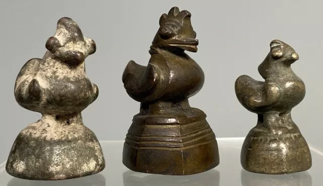 Lot of 3 Burma Burmese Bronze Bird Avian Form Opium Weights ca. 19th century 5