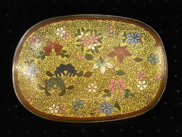 Ancien Vide Poche Plat Coupe Emaux Cloisonne Assiette Asiatique Chine China