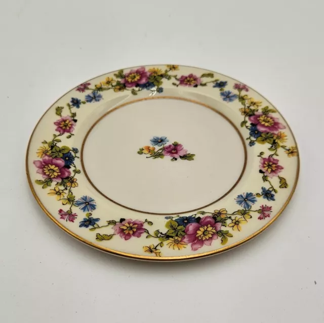 Vintage Morgan Belleek Wild Rose Bread Plate  Floral Gold Trim 5.75"