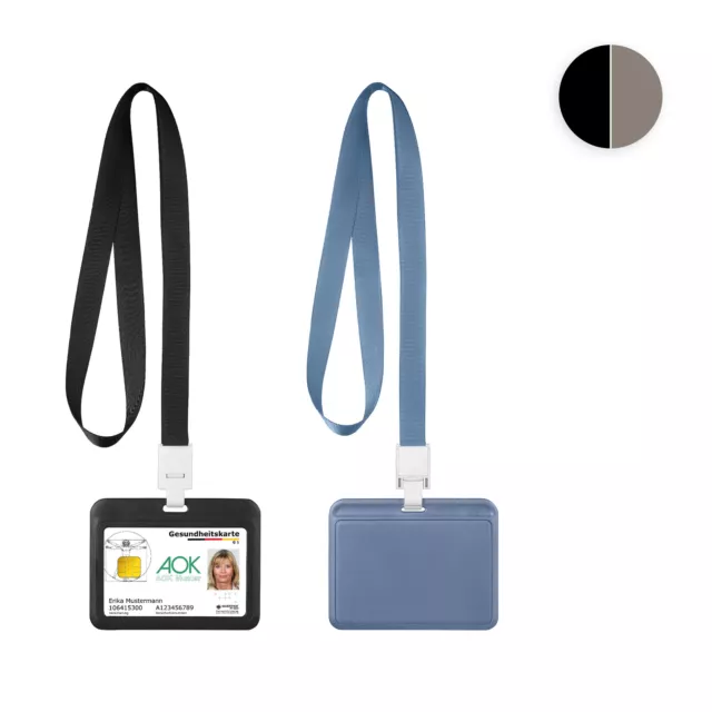 2x ID Karten Schutzhülle Set PP Hülle für Ausweis Hardcase mit Band kwmobile