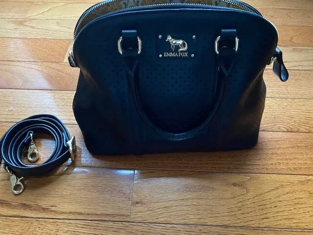 Emma Fox leather handbag Satchel Black EUC!