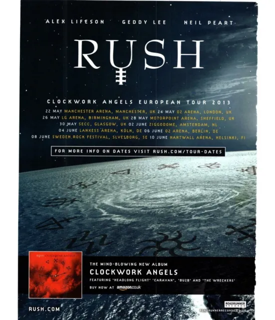 Ptp56 Magazine Advert 11X9" Alex Lifeson & Rush : Clockwork Angels Tour 2013