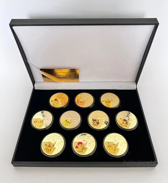 Pokemon X10 Pikachu Gold Plated Collectable Coins Card Gift Set Souvenir New Set