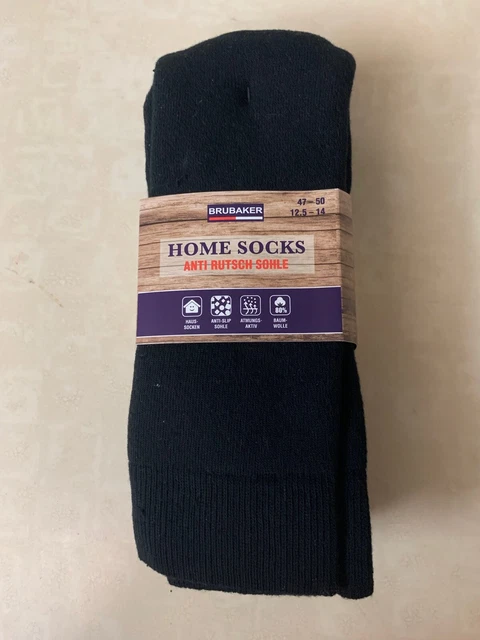 BRUBAKER Home Socks Anti Non Slip Grip Sole Slipper Socks -2 Pairs Size: 12.5-14