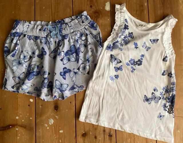 H+M shorts and vest top blue anf white butterfly bnwot 6-8 Years