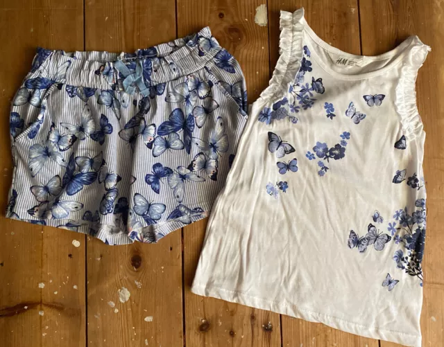 H+M shorts and vest top blue anf white butterfly bnwot 6-8 Years