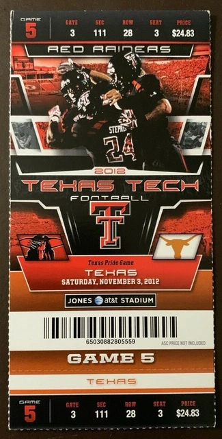 Texas Tech Red Raiders 11/3/2012 NCAA football ticket stub vs Texas Longhorns