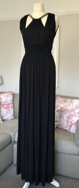 Black Grecian Maxi Dress 10 Cinched Waist French Connection Excellent Condition