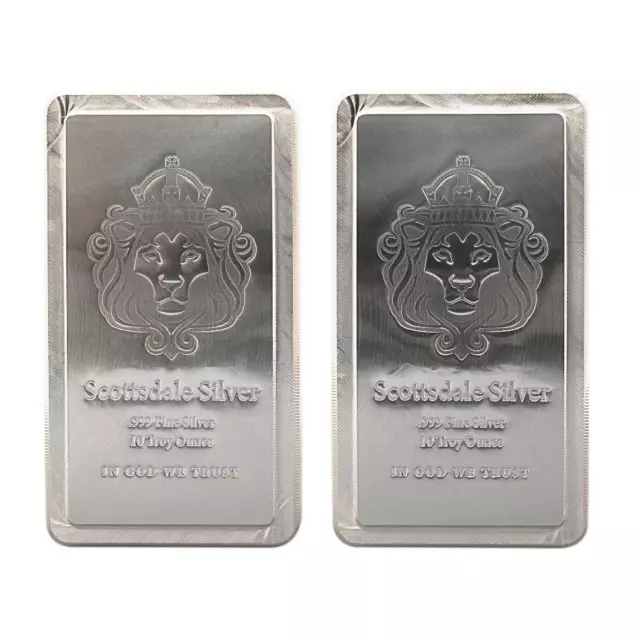 2 x 10 oz Scottsdale STACKER® Silver Bars - 20 Troy oz .999 Silver Bullion #A248