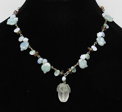 New Vintage Bohemian Czech Glass Beaded Necklace on Silver Chain #GN1