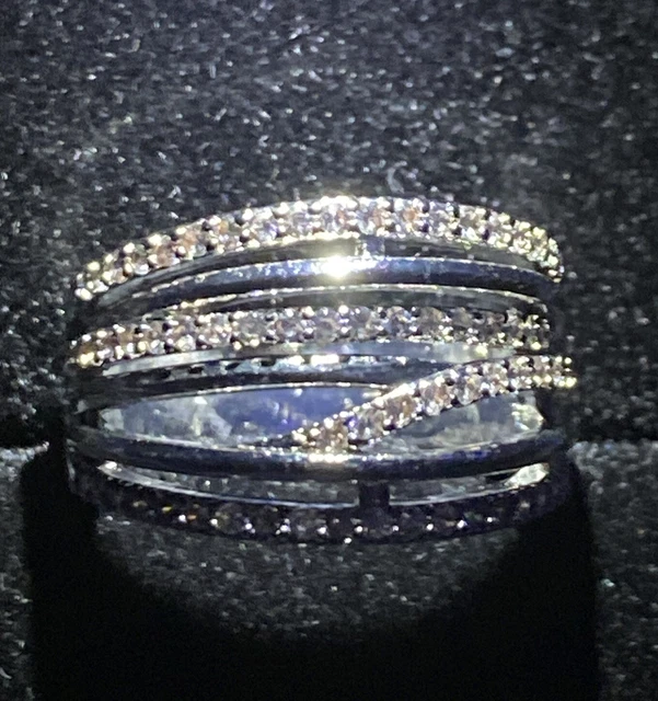 Clear Created Clear Sapphire CRYSTAL Ring. Wide Band Size M STATEMENT