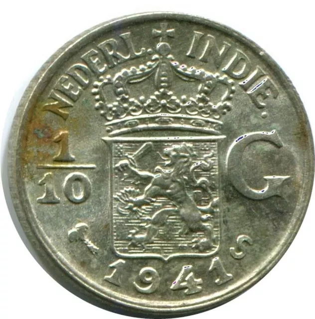 1/10 GULDEN 1941 NETHERLANDS EAST INDIES SILVER Coin #AZ100U