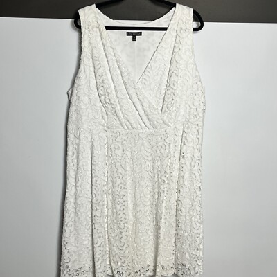 Lane Bryant Dress Womens 22 White Crochet Lace Sleeveless V Neck A Line Stretch