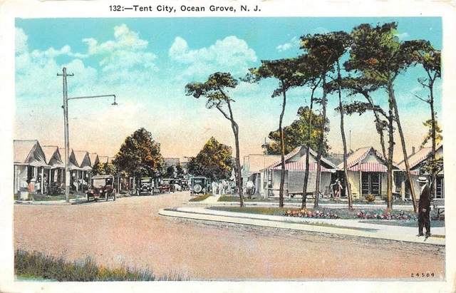 Ocean Grove, NJ New Jersey   TENT CITY Street Scene  ca1920's Vintage Postcard