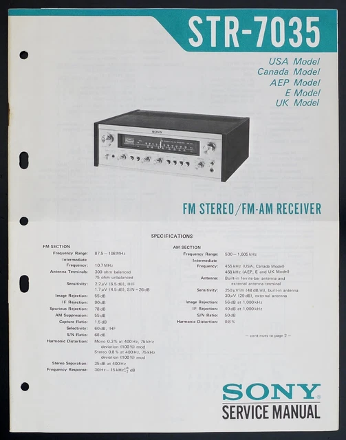 ORIGINAL SONY STR7035 FM/AM Receiver ServiceManual/Diagram/Parts List