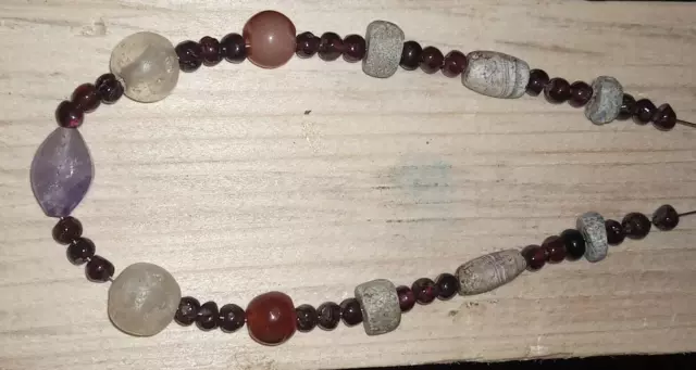 Ancient garnet, quartz, carnelian, amethyst mix beads string From Afghanistan