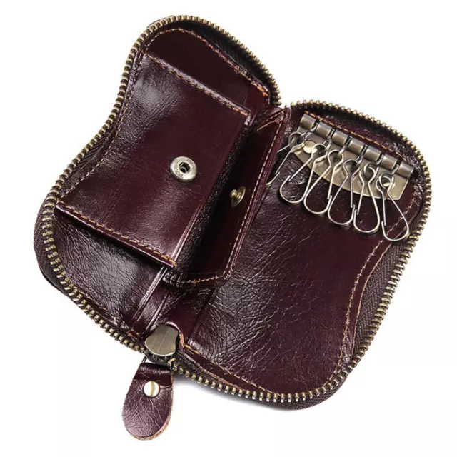 Genuine Leather Wallet Car Key Holder Case Keychain Bag Zip Pouch Pouch Purse