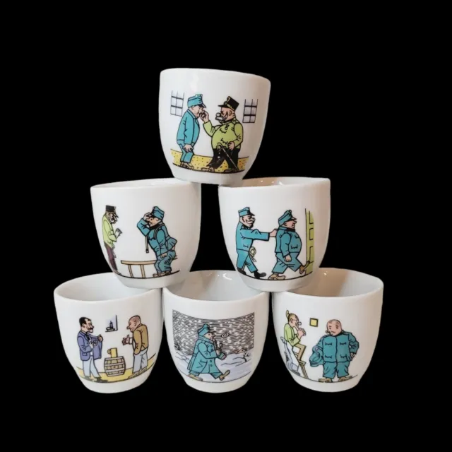 Vtg Czech Set of 6 Rare Hand Painted Porcelain Egg Cups  Shot Glass Good Soldier