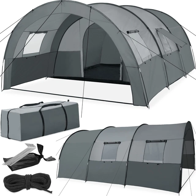 OUTSUNNY Tente de camping familiale 4-6 personnes 2 cabines 2 portes auvent 5,9L x 2,45l x 1,93H