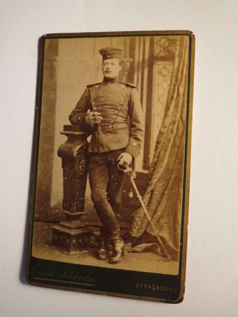 Offizier Soldat in Uniform Säbel / CDV Emile Schweitzer Strasbourg Strassburg
