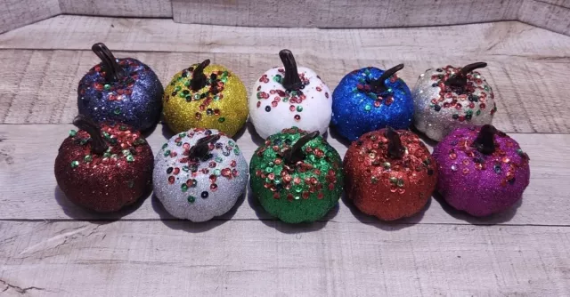 Halloween Glitter Pumpkins Multiiple Colors 10 Pack New