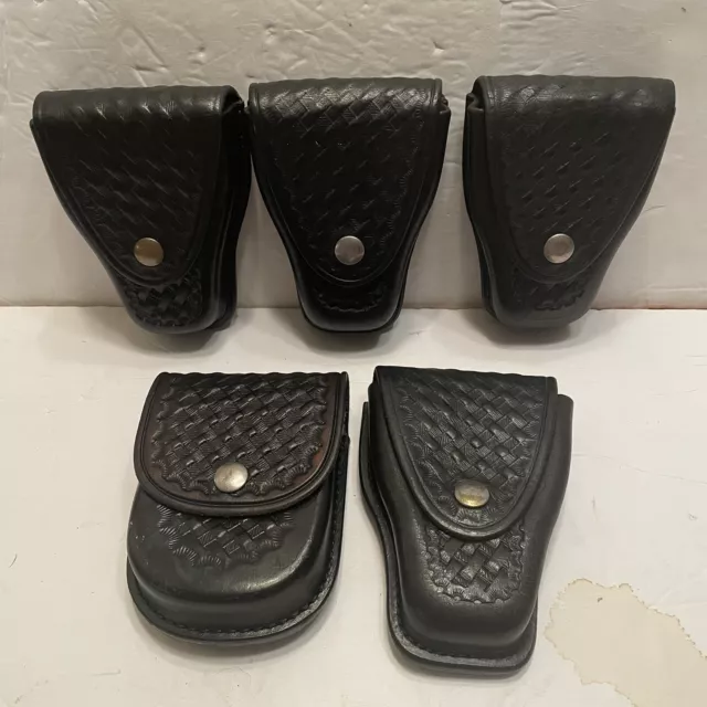 (5) Don Hume Leather Handcuff cases - basket weave for duty belt snap Black