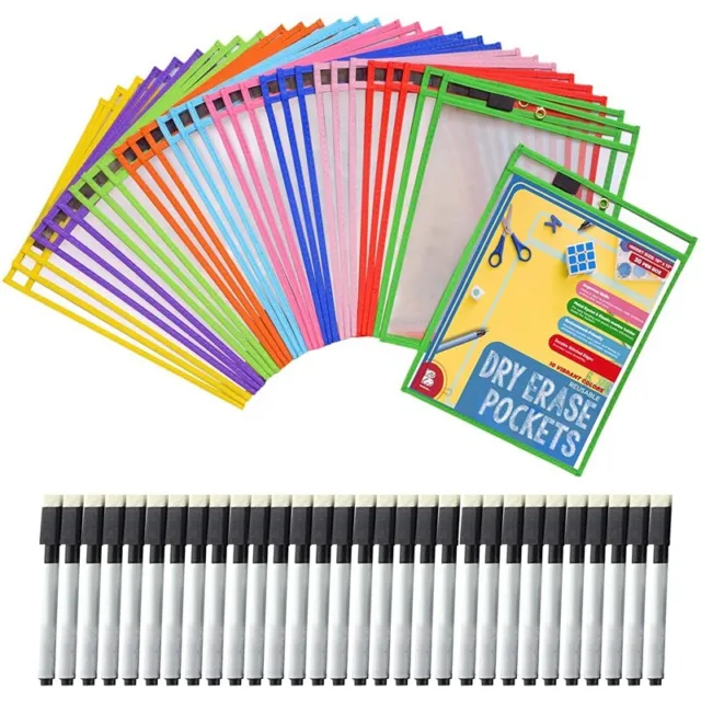 30Dry Erase Pockets Pockets Perfect Classroom Organization Reusable Dry Erase N4