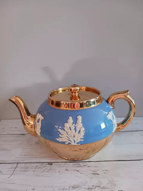 Vintage Gibsons Staffordshire England Teapot Blue and Gold Cameo 30oz