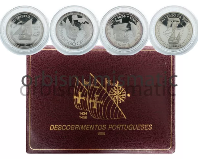 1988 PORTUGAL 4x 100 ESCUDOS SILVER PROOF SET WEST AFRICAN COAST I SERIE + COA