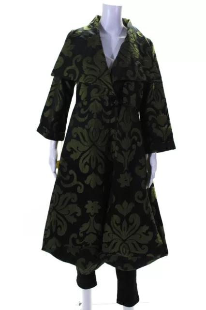 Heydori Womens Toggle Front Collared Printed Coat Black Green Size Small