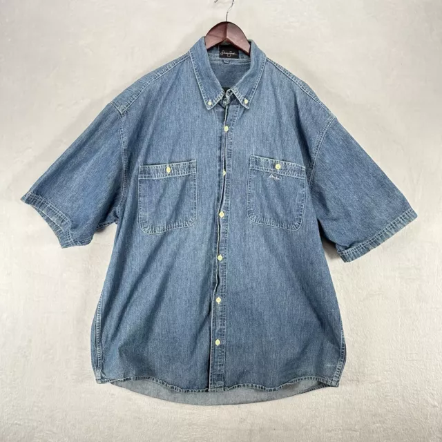 Vintage Sean John Shirt Mens 2XL Blue Denim Button Up Short Sleeve Cotton 90s