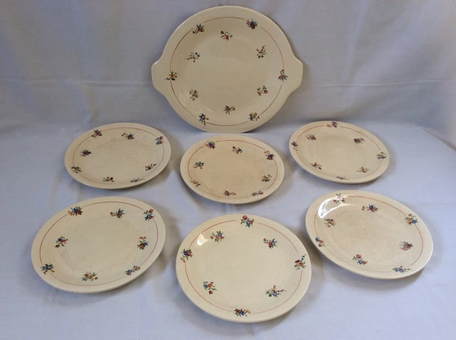 Service à Gâteau ancien - Orchies Moulin des Loups - Plat et 6 assiettes