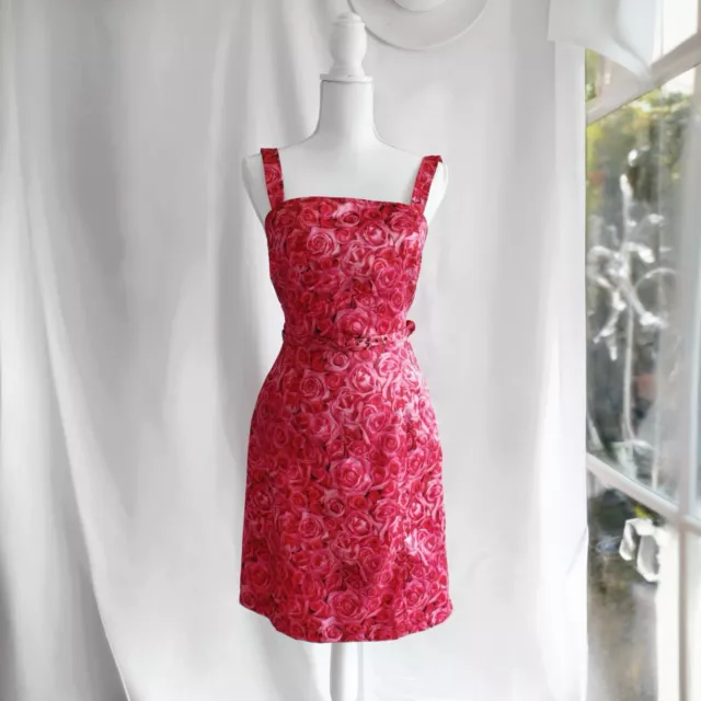 Todd Oldham Times Seven Designer  80's Size S Vintage Rose Belted Dress