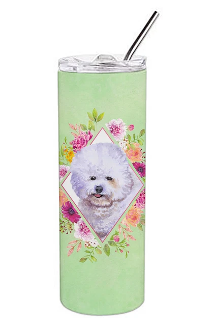 Bichon Frisé #2 Green Flowers Stainless Steel 20 oz Skinny Tumbler CK4280TBL20