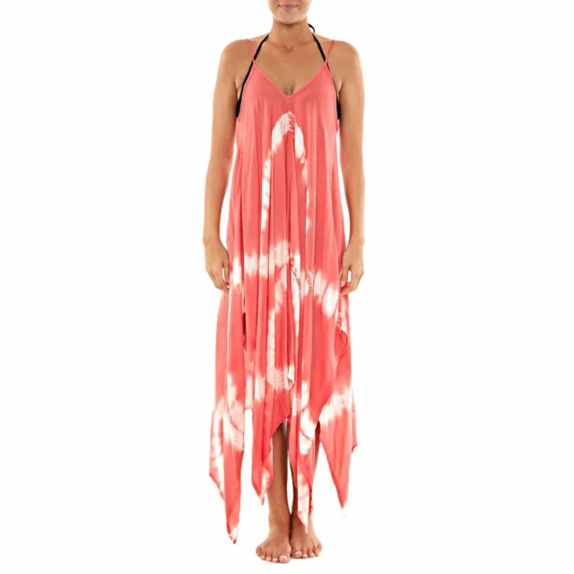 NWT Raviya Swim Swimsuit Cover Up Tie Dye Handkerchief-Hem Dress Coral Size L