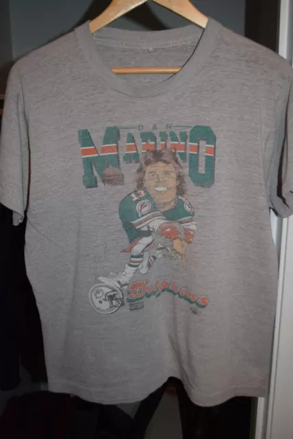 Dan Marino Miami Dolphins vtg Paper Thin Single Stitch Gray t shirt M Short S/M